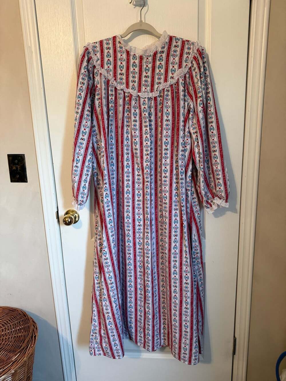 Lanz of Salzburg by Eileen West Flannel Nightgown Red Floral Stripe